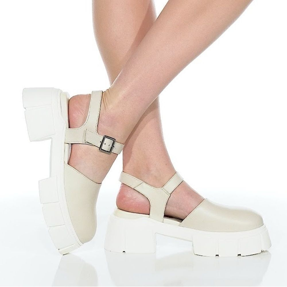 NWOT Free People Shoes Milan Mary Jane Platform Pump Size 37 Beige Cream - Picture 4 of 10